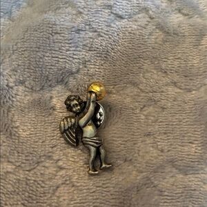 Genuine Camco Silver Tone Pewter Guardian Angel With Gold Tone Bowling Ball Pin